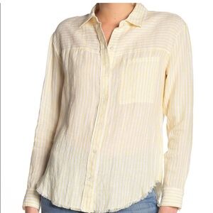 NWT Frame Striped Linen Button Down shirt yellow white L relaxed casual coastal